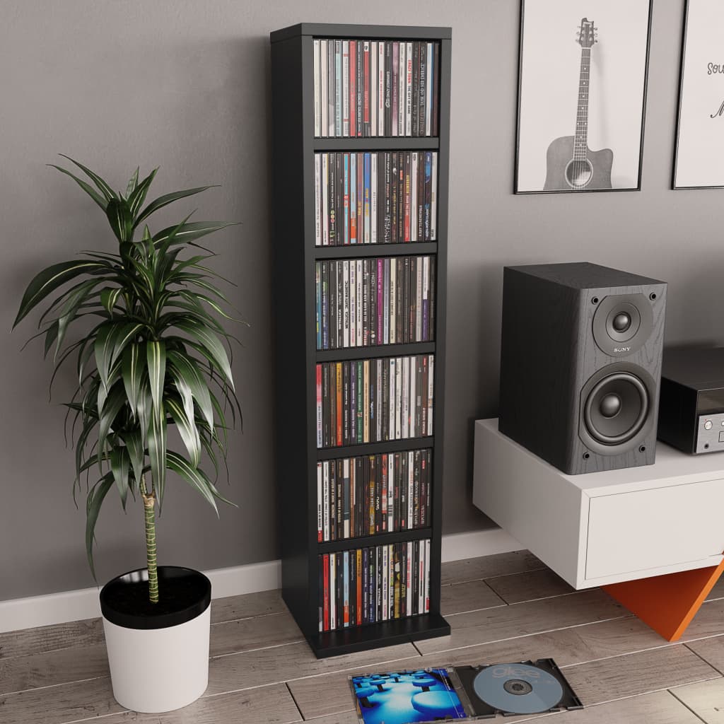 vidaXL fekete szerelt fa CD-szekrény 21 x 20 x 88 cm