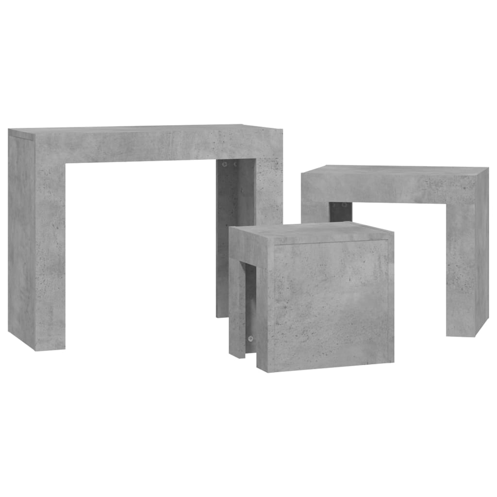 vidaXL 3 db betonszürke forgácslap rakásolható dohányzóasztal