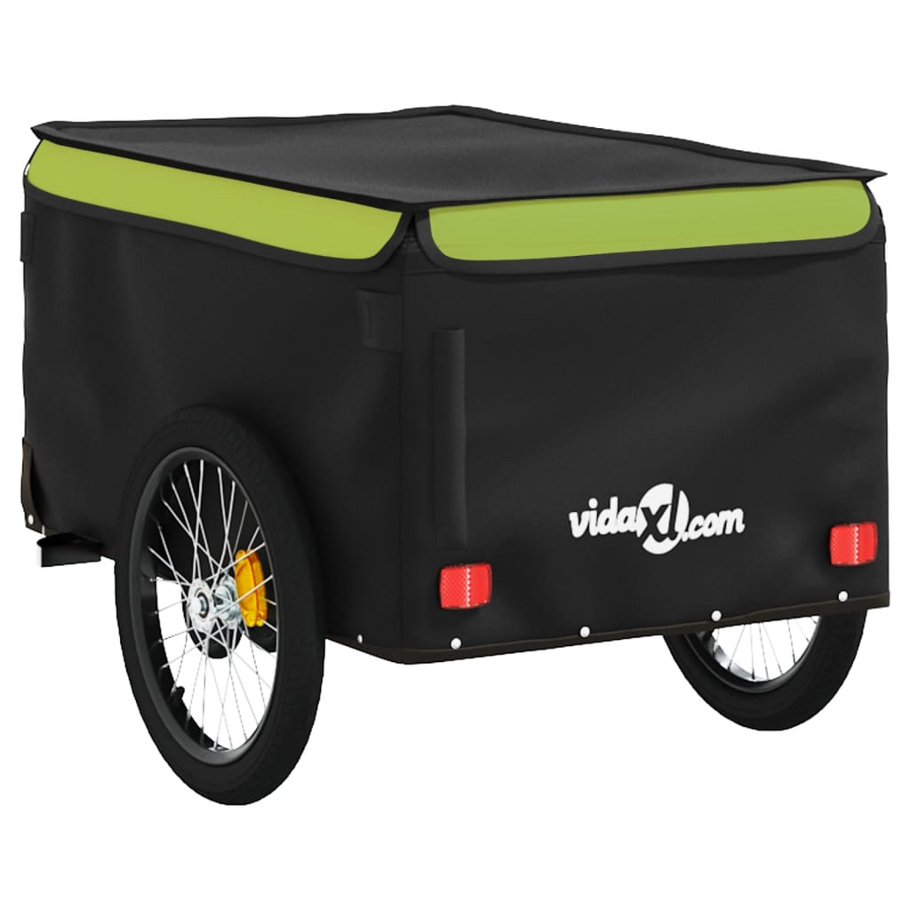 vidaXL fekete-zöld vas kerékpár-utánfutó 30 kg