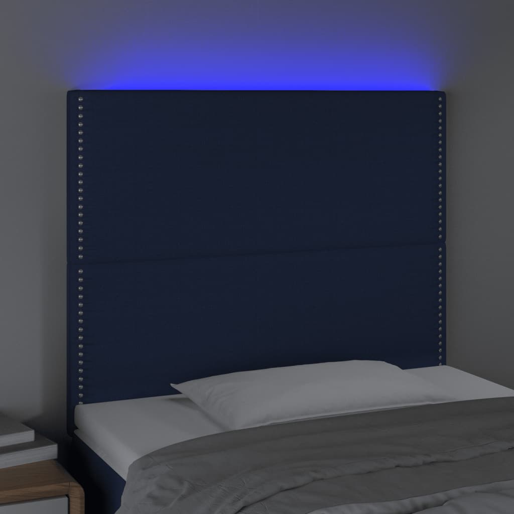 vidaXL kék szövet LED-es fejtámla 90x5x118/128 cm