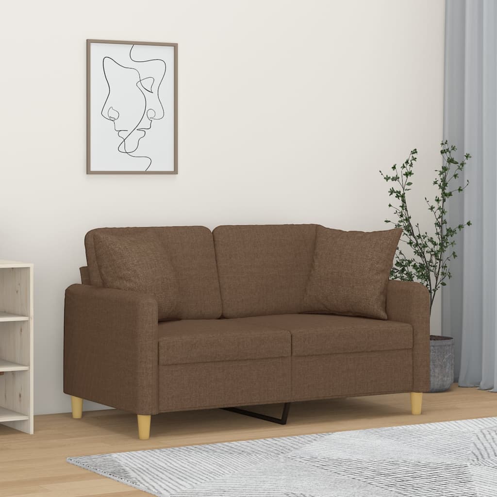 vidaXL 2 személyes barna szövet kanapé díszpárnákkal 120 cm