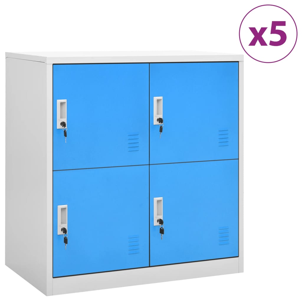 vidaXL 5 db világosszürke-kék acél zárható szekrény 90 x 45 x 92,5 cm