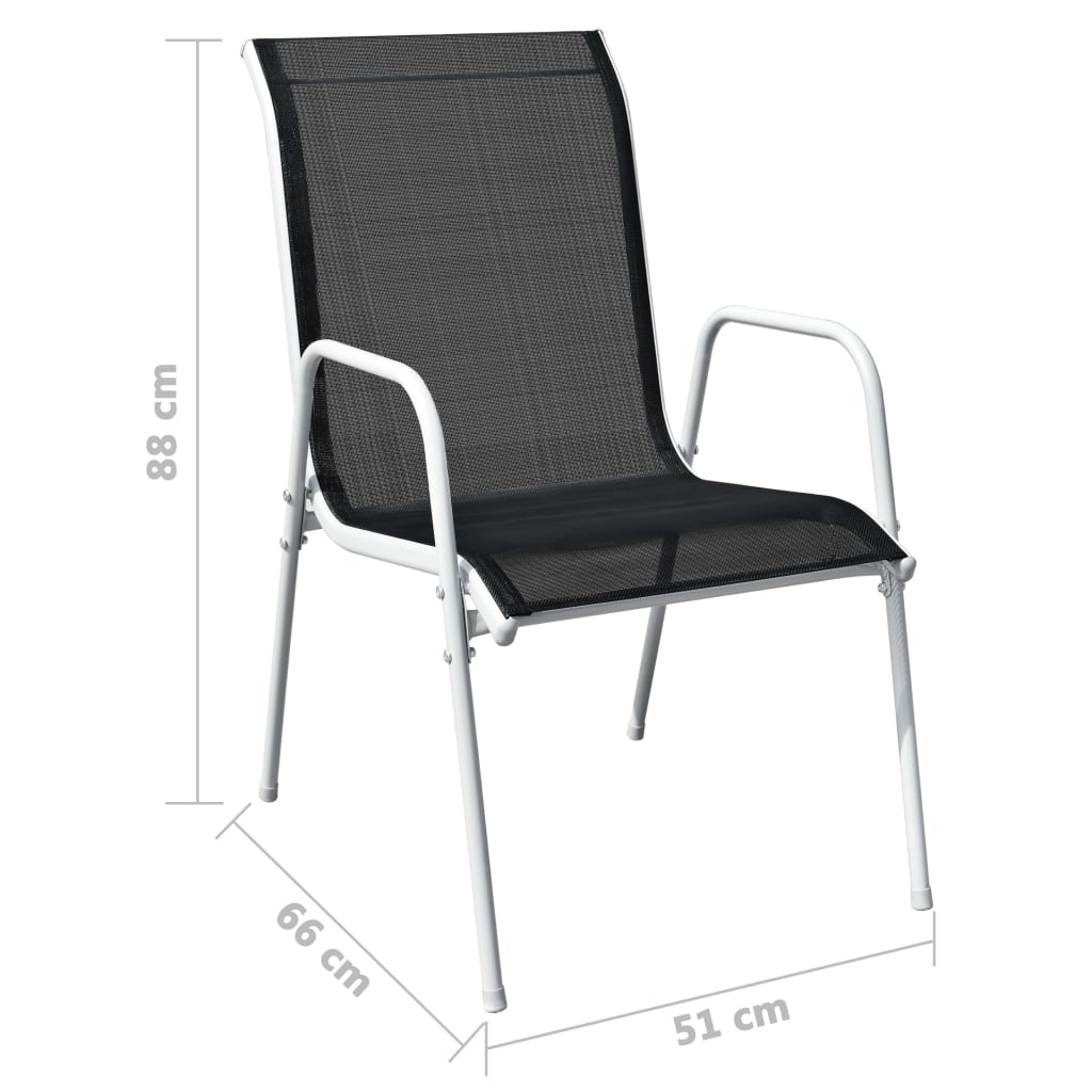 vidaXL 4 db fekete rakásolható acél és textilén kerti szék