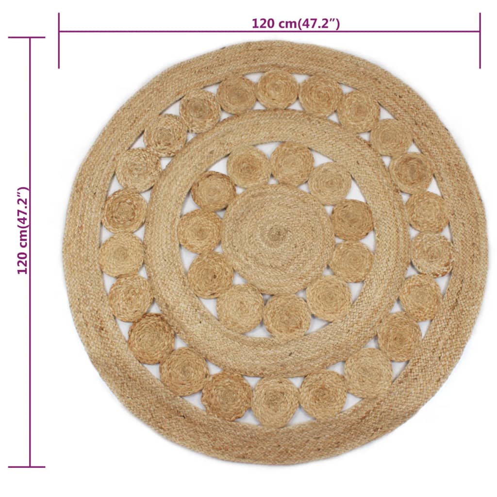 vidaXL kör alakú, fonott juta szőnyeg 120 cm
