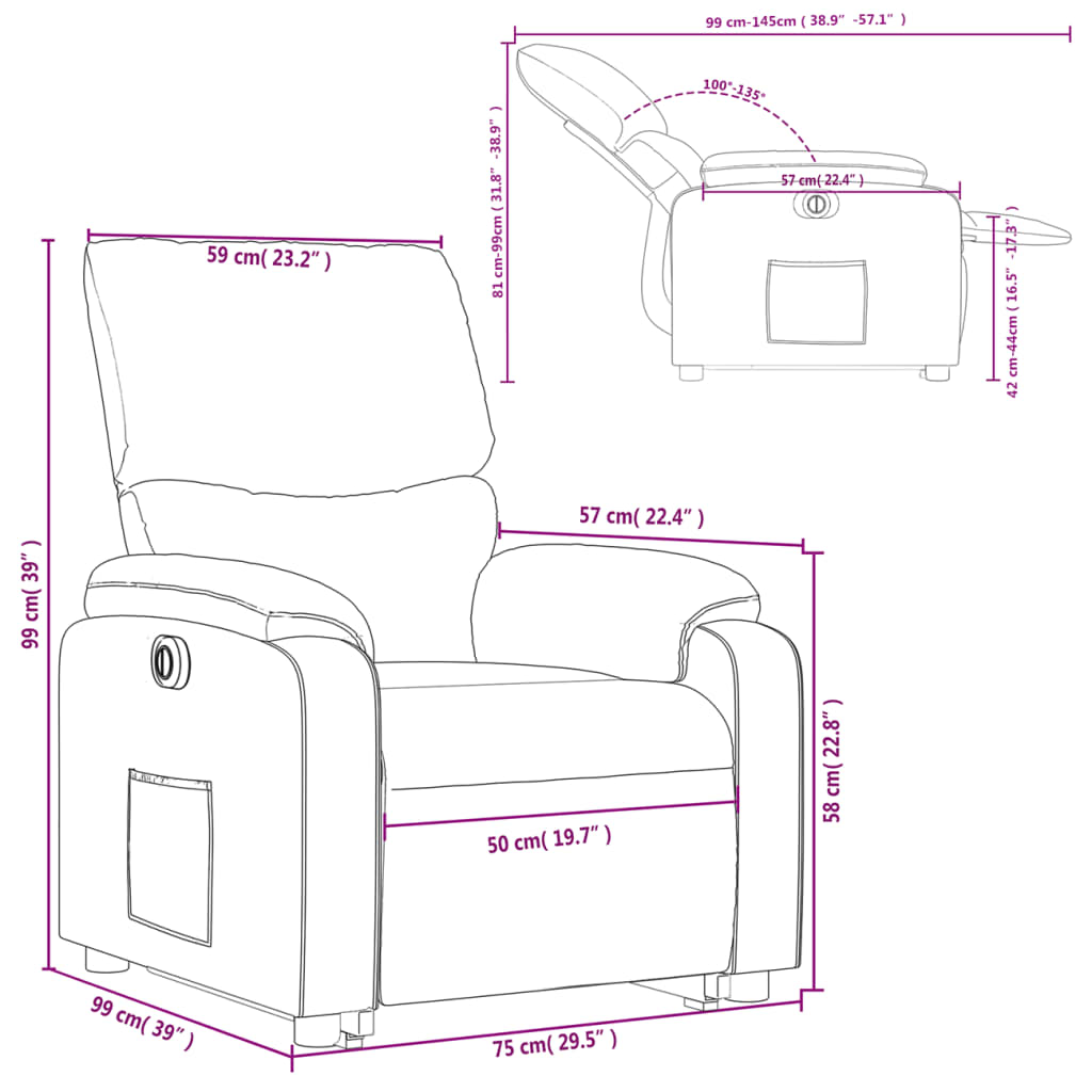 vidaXL elektromos felállást segítő bordó szövet dönthető fotel