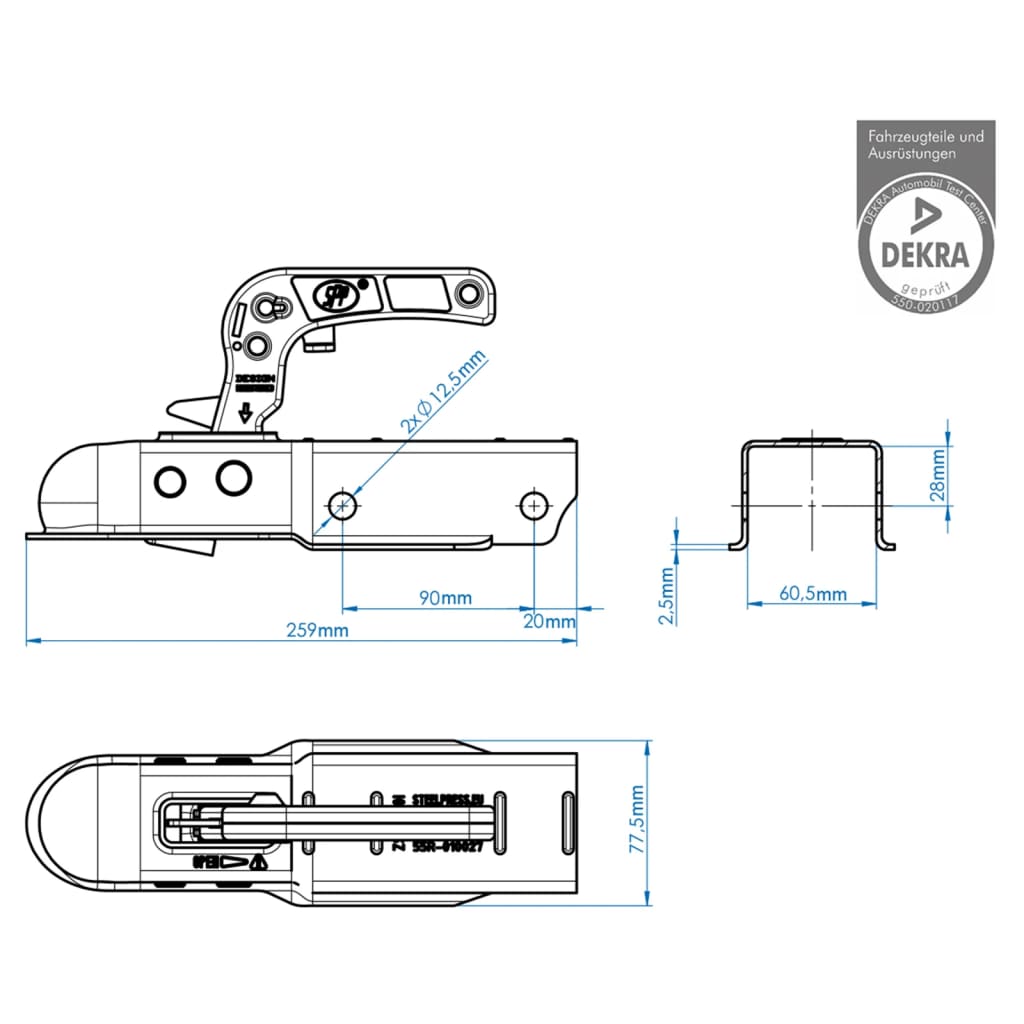 ProPlus szögletes vonógömb kapcsolófej 60 mm