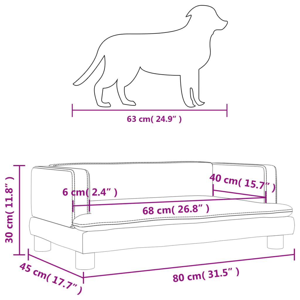 vidaXL fekete műbőr kutyaágy 80 x 45 x 30 cm