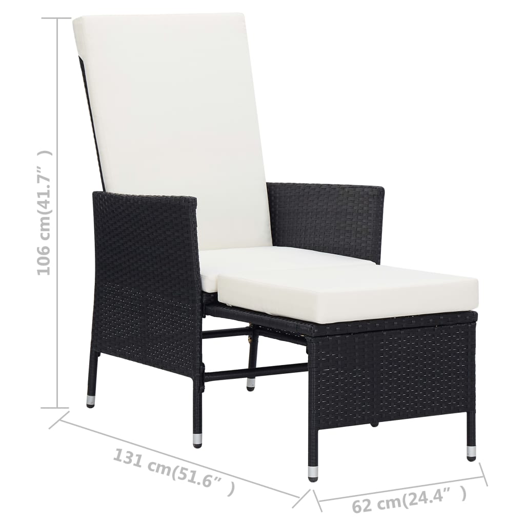 vidaXL fekete dönthető háttámlás polyrattan kerti szék párnákkal