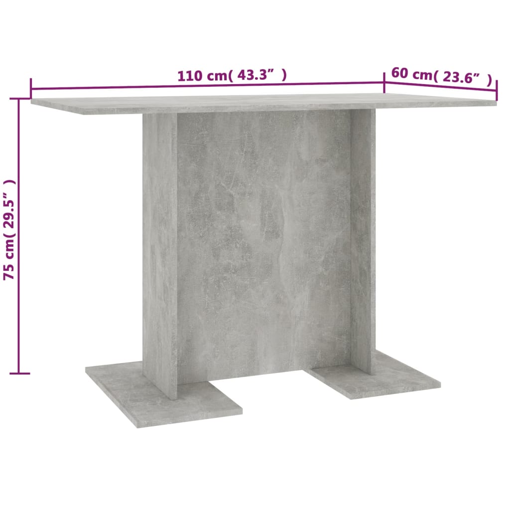 vidaXL betonszürke szerelt fa étkezőasztal 110 x 60 x 75 cm