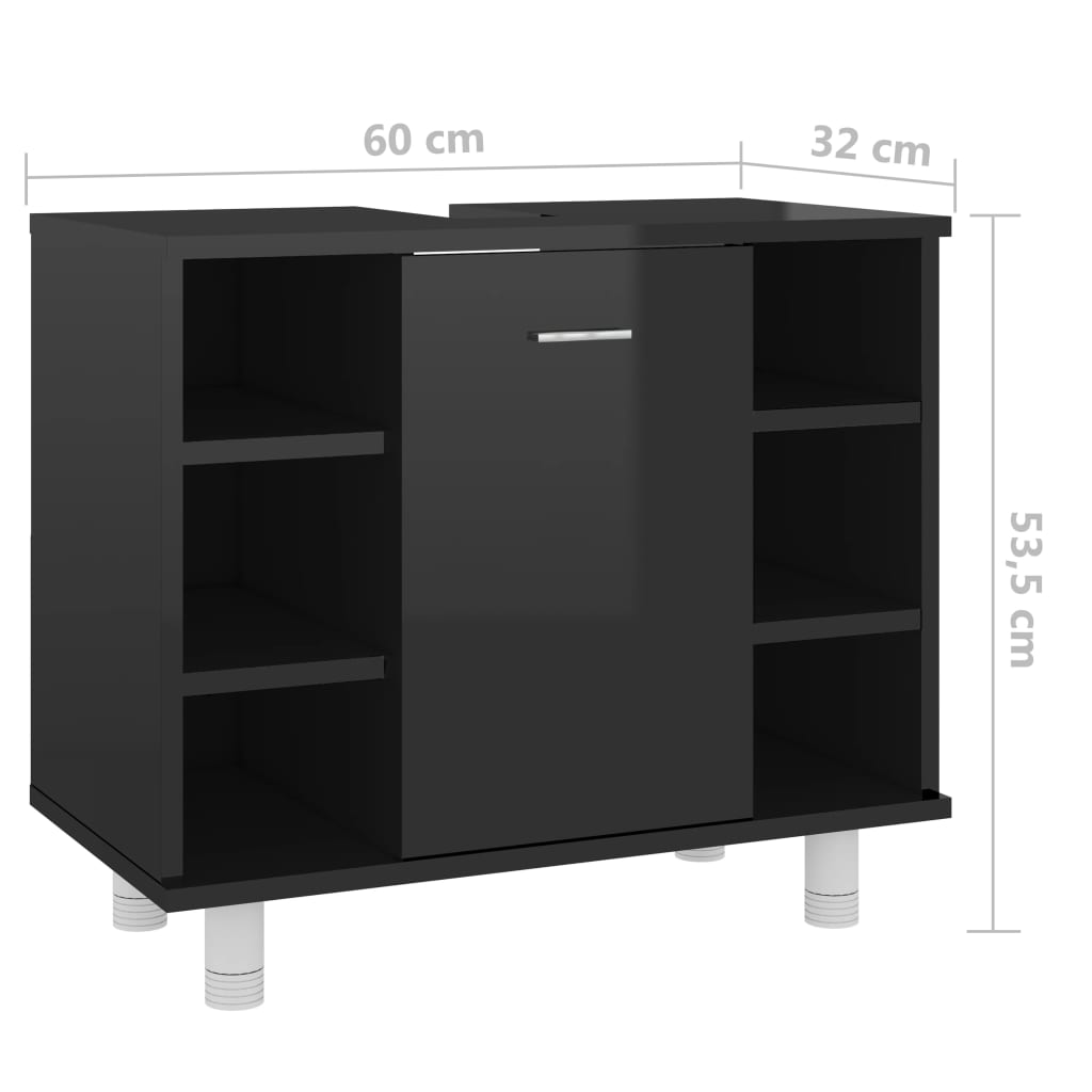 vidaXL magasfényű fekete forgácslap fürdőszobaszekrény 60x32x53,5 cm