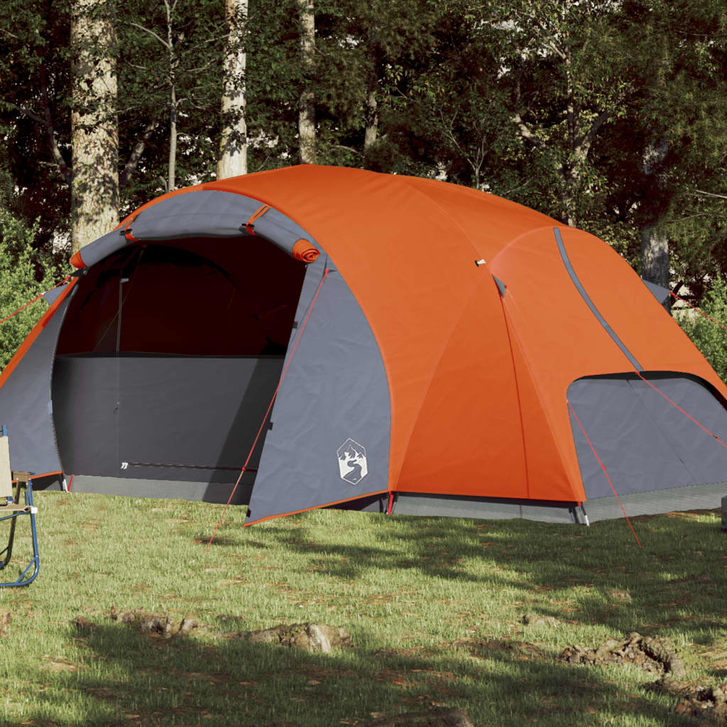 vidaXL 8 személyes szürke-narancs vízálló keresztirányú családi sátor