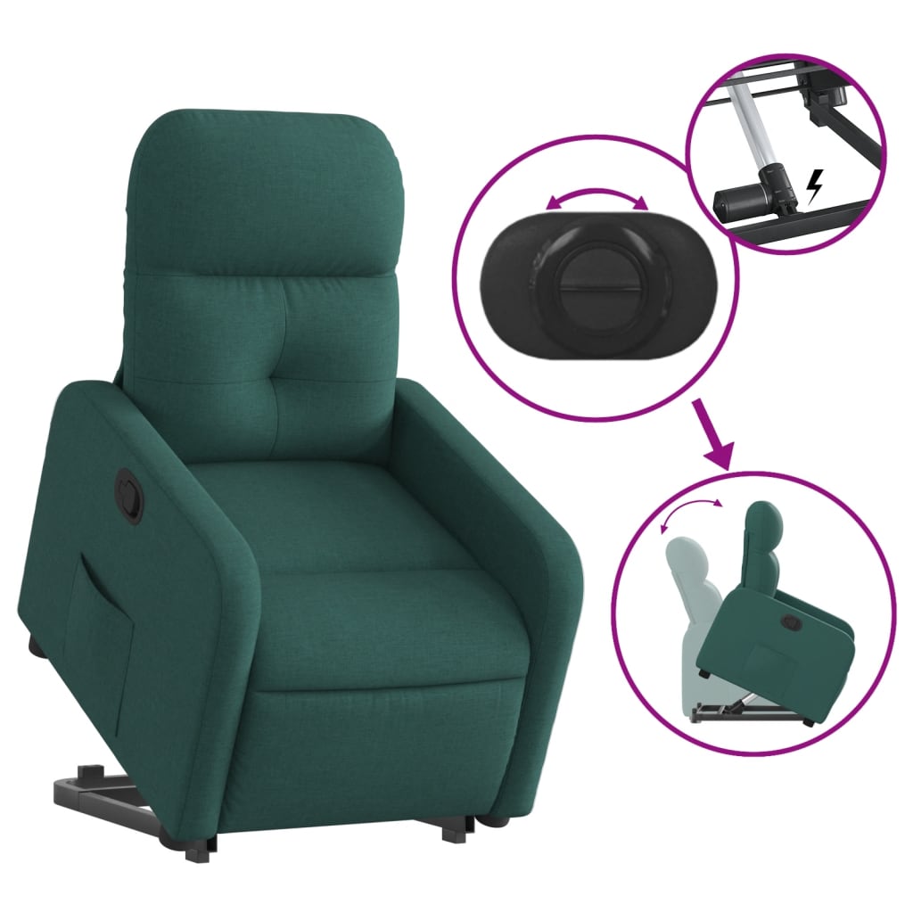 vidaXL sötétzöld szövet felállást segítő dönthető fotel