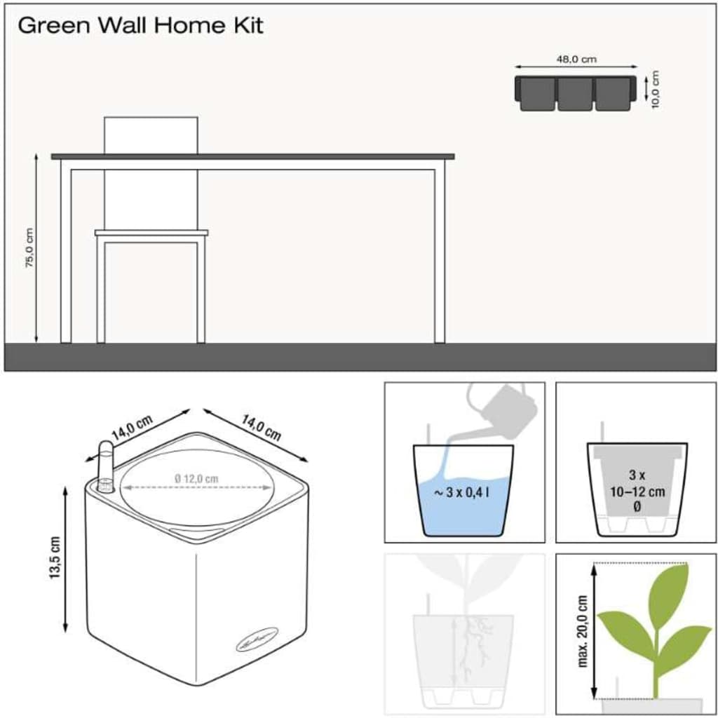 LECHUZA Green Wall Home Kit 3 db fényes antracitszürke virágtartó