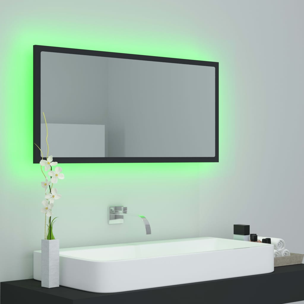 vidaXL szürke akril LED-es fürdőszobai tükör 90x8,5x37 cm