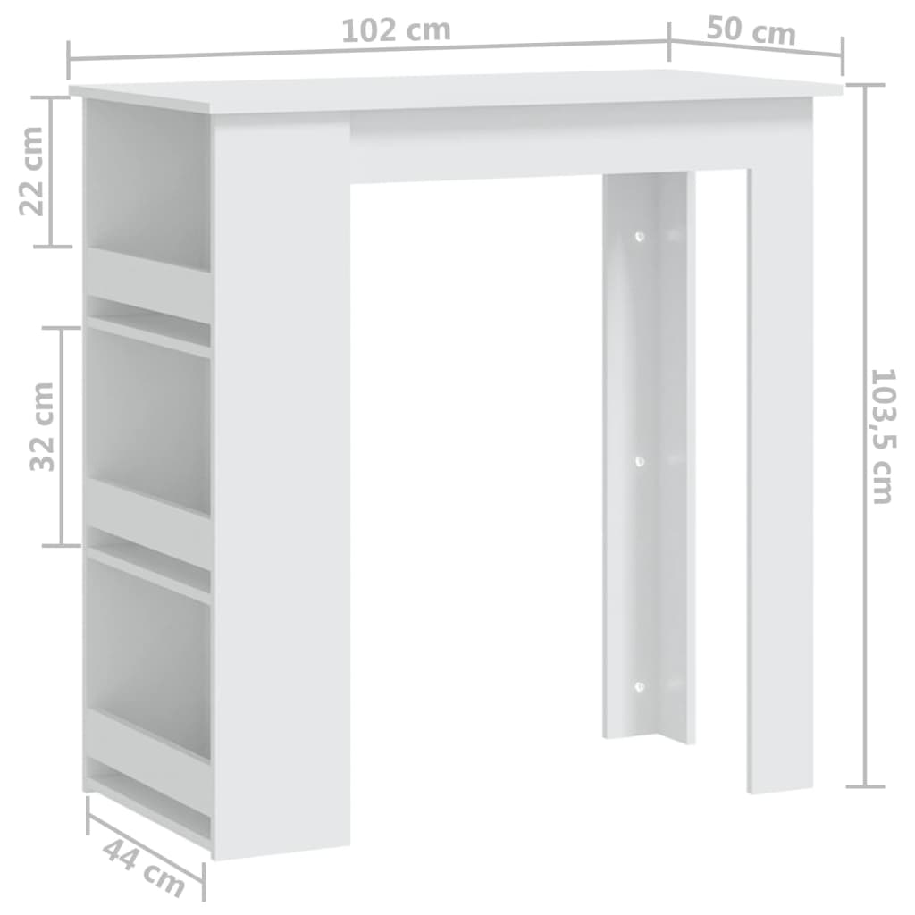 vidaXL fehér forgácslap bárasztal tárolórekesszel 102 x 50 x 103,5 cm