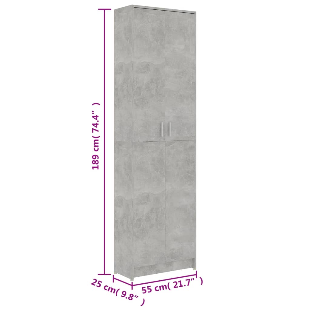 vidaXL betonszürke forgácslap előszobaszekrény 55 x 25 x 189 cm