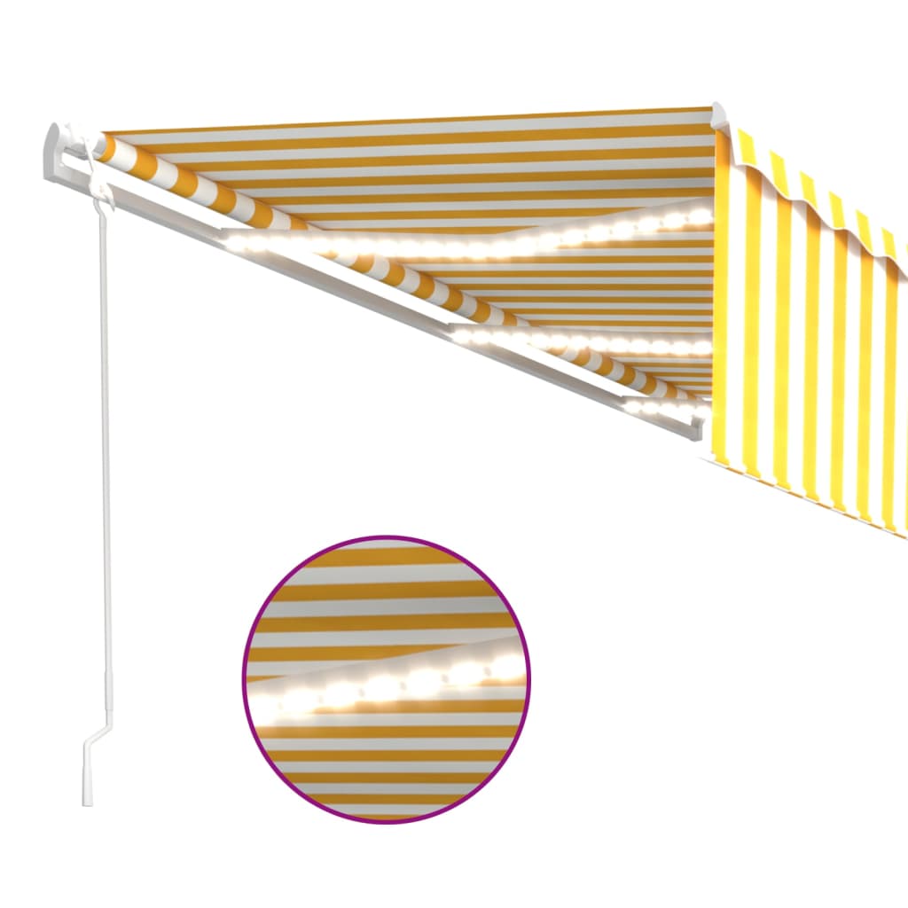 vidaXL sárga-fehér redőnyös, LED-es, szélérzékelős napellenző 6x3 m