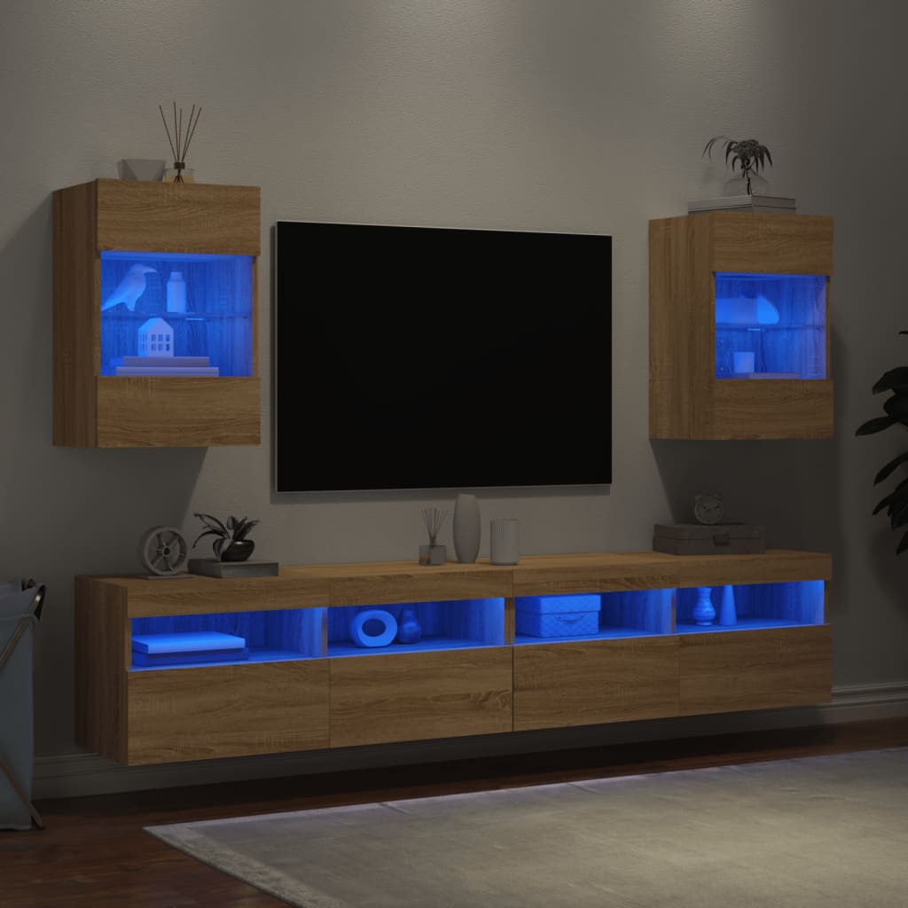 vidaXL 2 db sonoma-tölgy színű fali TV-szekrény LED-del 40x30x60,5 cm