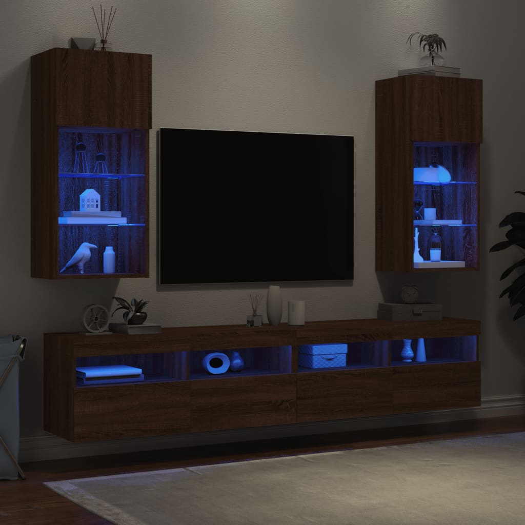 vidaXL 2 db barna tölgy színű TV-szekrény LED-ekkel 40,5 x 30 x 90 cm