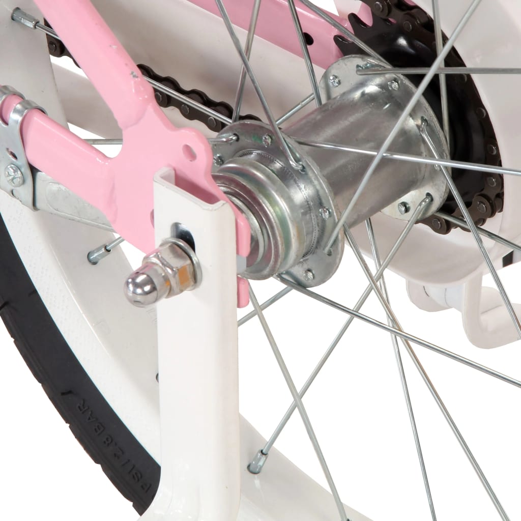 vidaXL fehér és rózsaszín gyerekkerékpár elülső hordozóval 14"