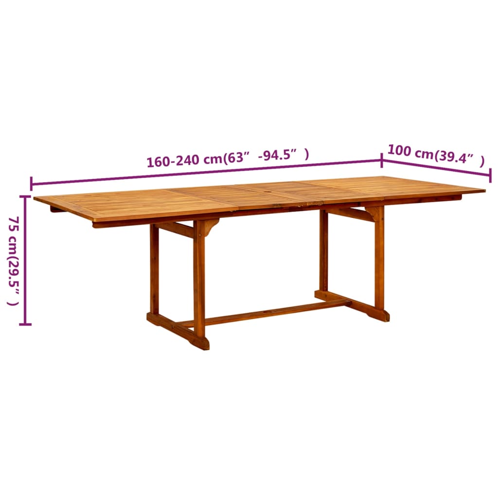 vidaXL tömör akácfa kerti étkezőasztal (150-200) x 100 x 75 cm