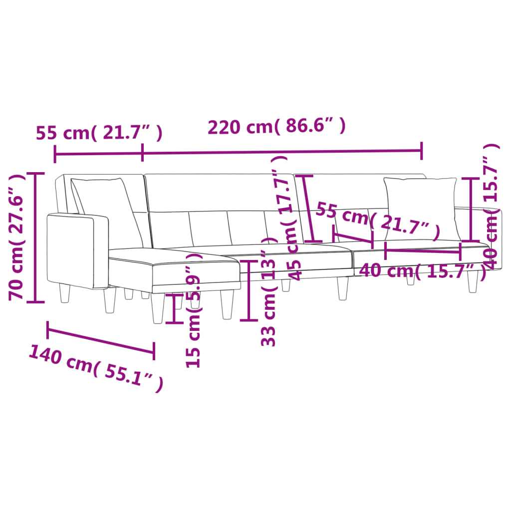 vidaXL világosszürke L-alakú szövet kanapéágy 275x140x70 cm