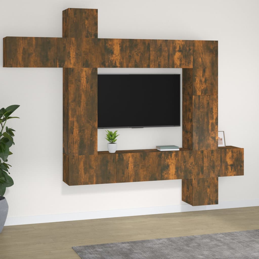 vidaXL 9 részes füstös tölgy színű szerelt fa TV-szekrényszett