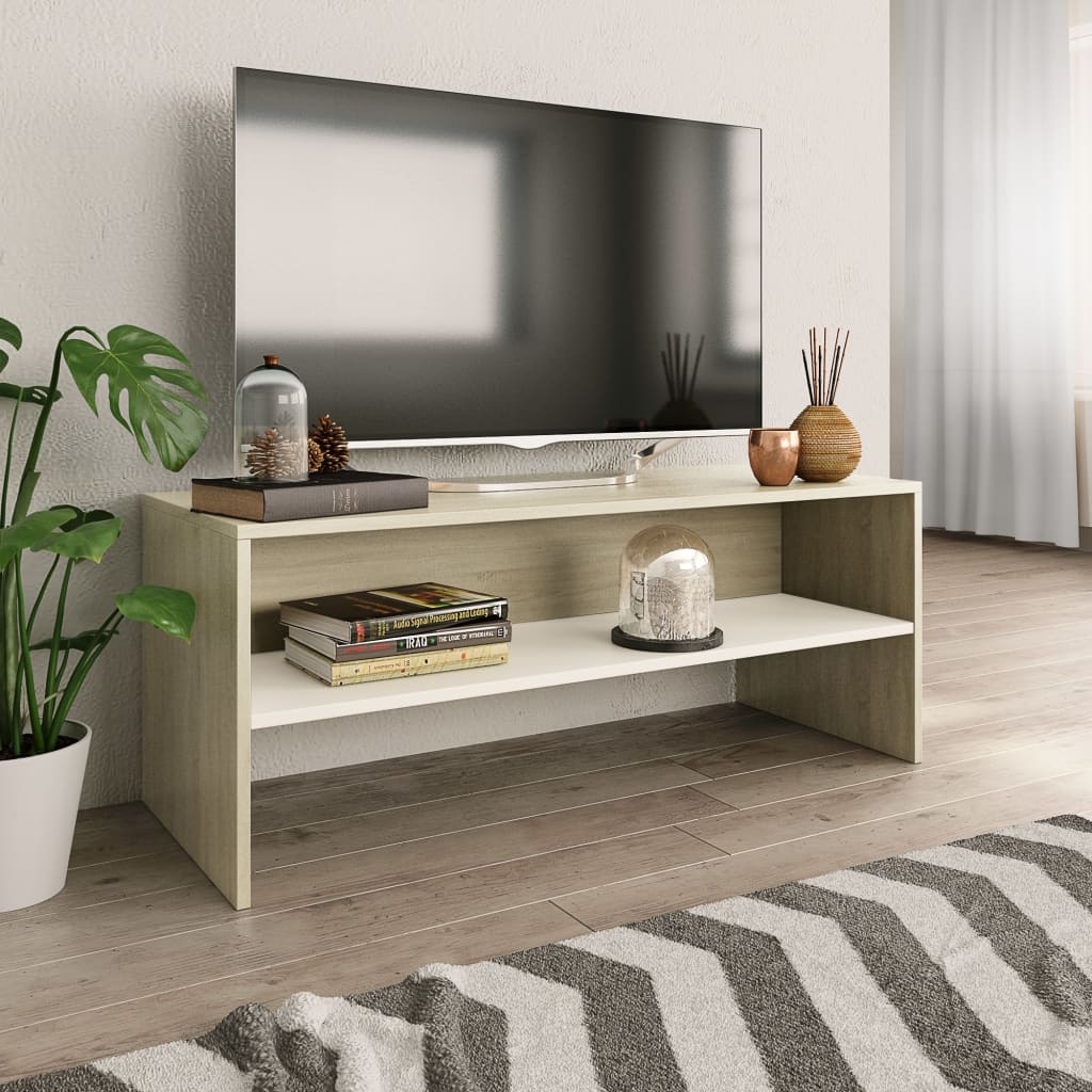 vidaXL fehér és sonoma-tölgy színű forgácslap TV-szekrény 100x40x40 cm