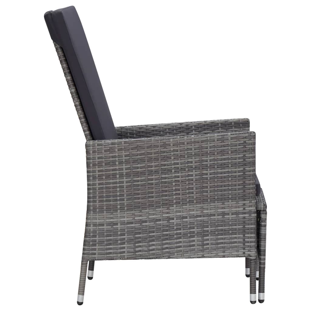 vidaXL szürke dönthető háttámlás polyrattan kerti szék párnákkal
