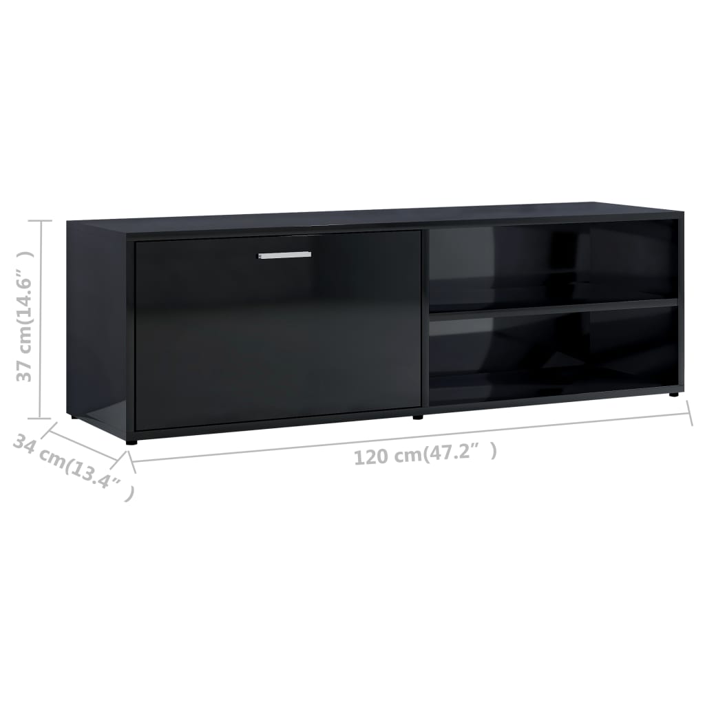 vidaXL magasfényű fekete forgácslap TV-szekrény 120 x 34 x 37 cm