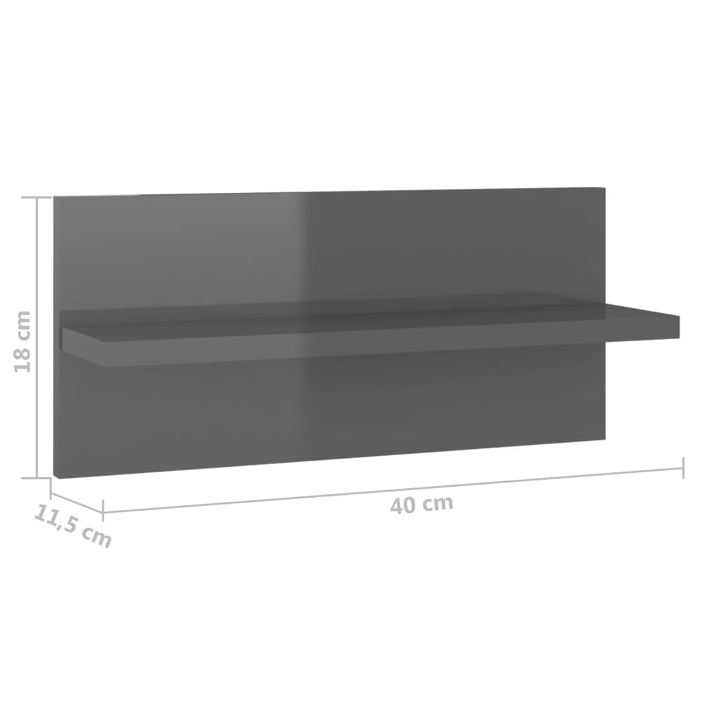 vidaXL 4 db magasfényű szürke fali polc 40 x 11,5 x 18 cm