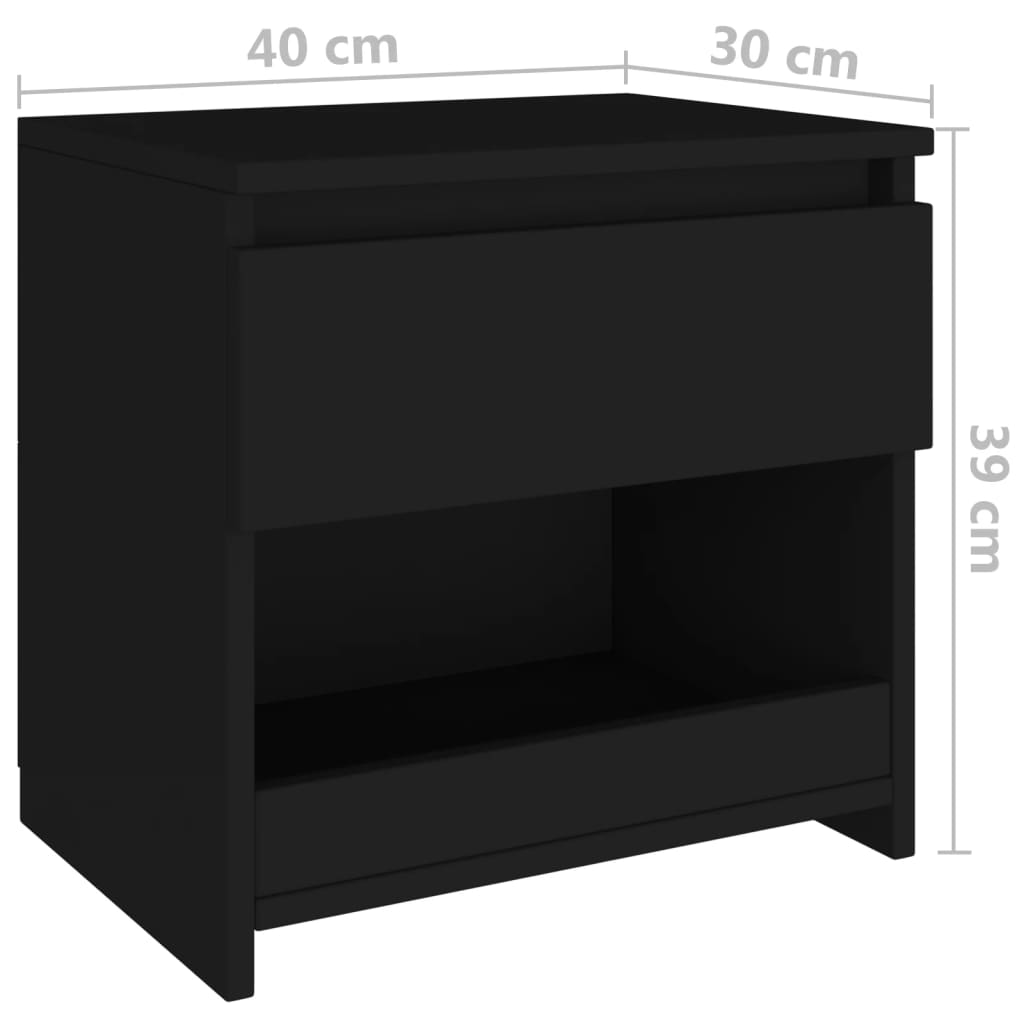 vidaXL fekete forgácslap éjjeliszekrény 40 x 30 x 39 cm