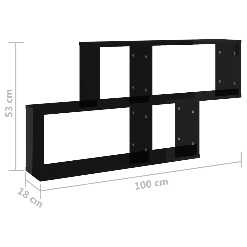 vidaXL magasfényű fekete forgácslap fali polc 100 x 18 x 53 cm