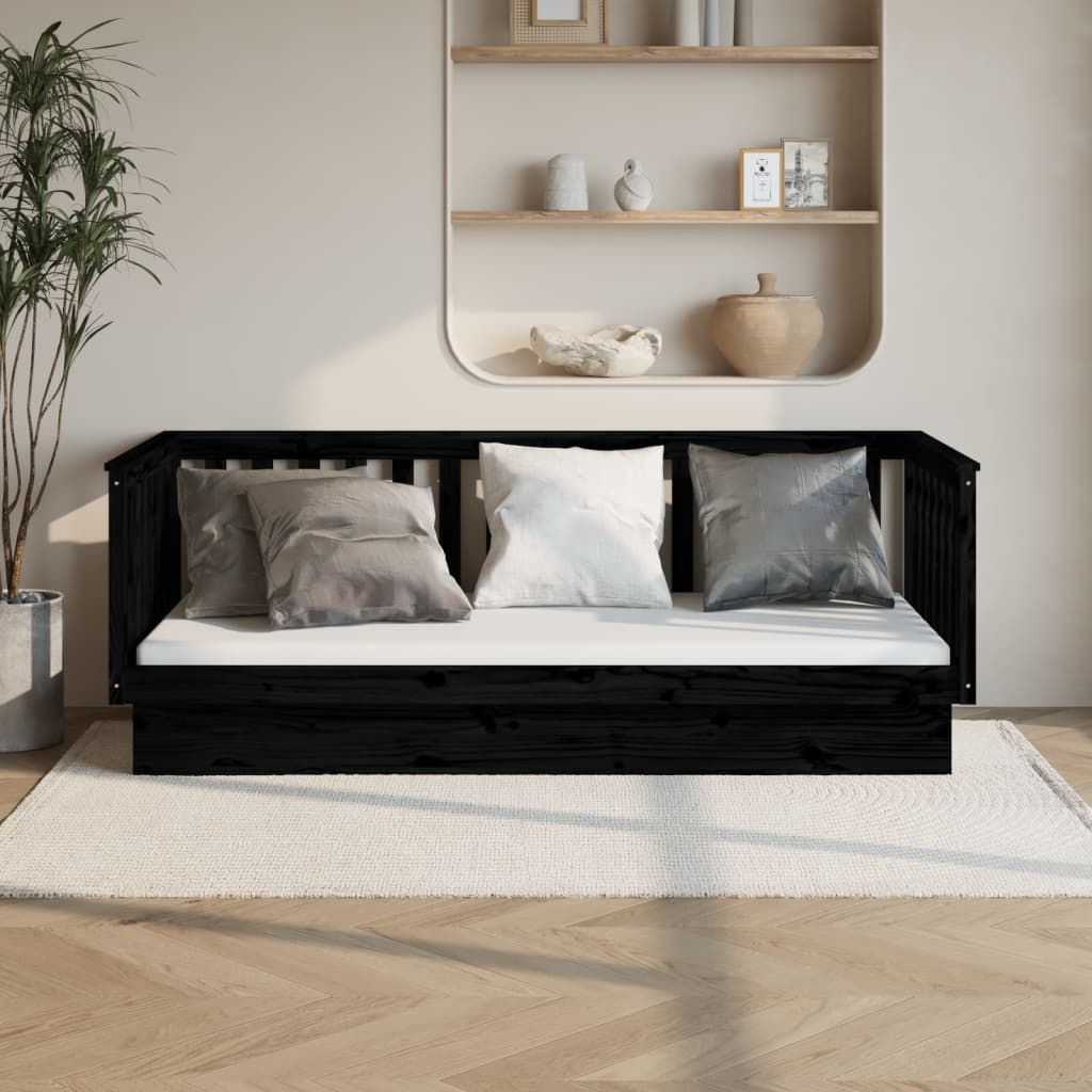 vidaXL fekete tömör fenyőfa kanapéágy 80 x 200 cm