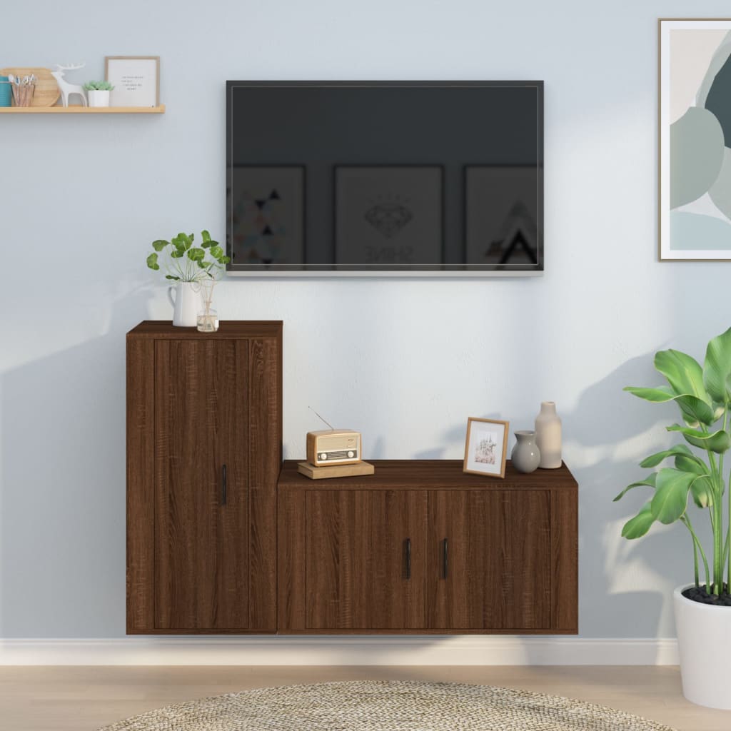 vidaXL 2 részes barna tölgyszínű szerelt fa TV-szekrényszett