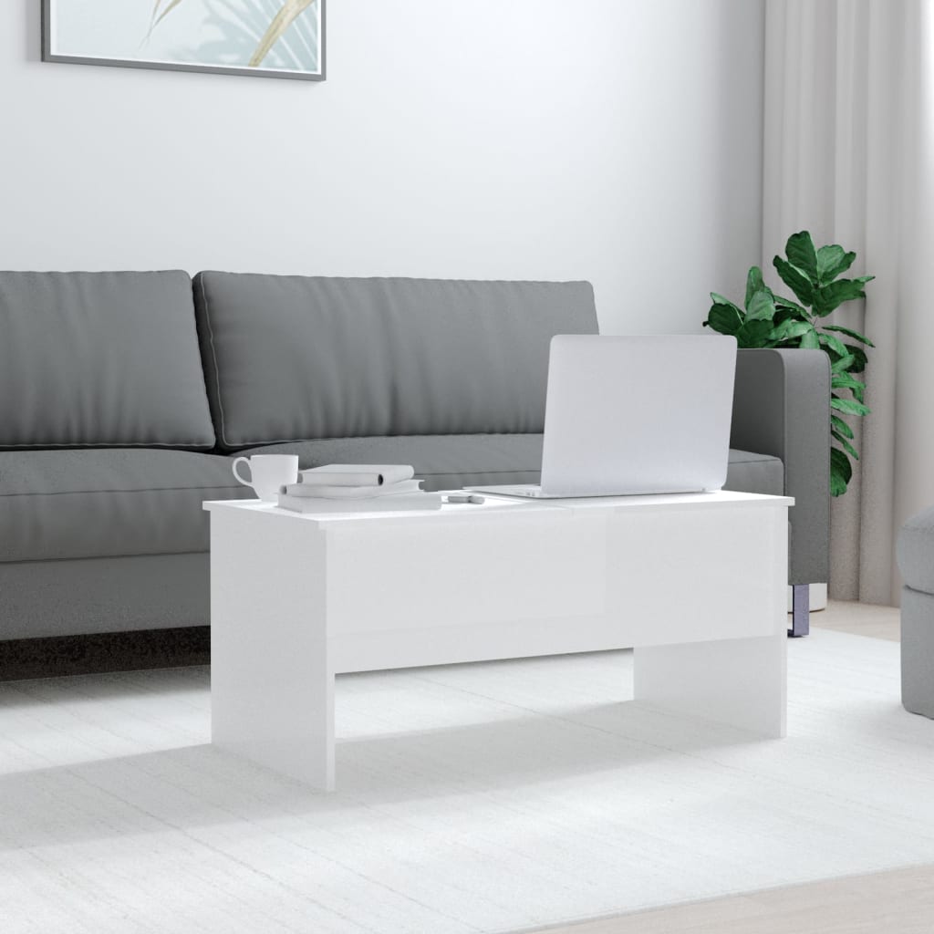 vidaXL magasfényű fehér szerelt fa dohányzóasztal 102 x 50,5 x 46,5 cm