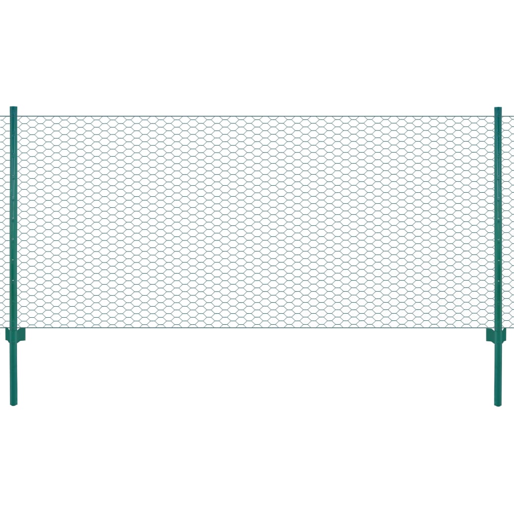 vidaXL zöld acél drótháló kerítés tartóoszlopokkal 25 x 0,5 m