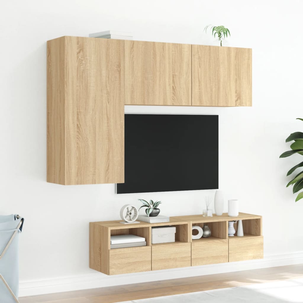 vidaXL 4 darab füstös tölgyszínű szerelt fa falra szerelhető TV-bútor