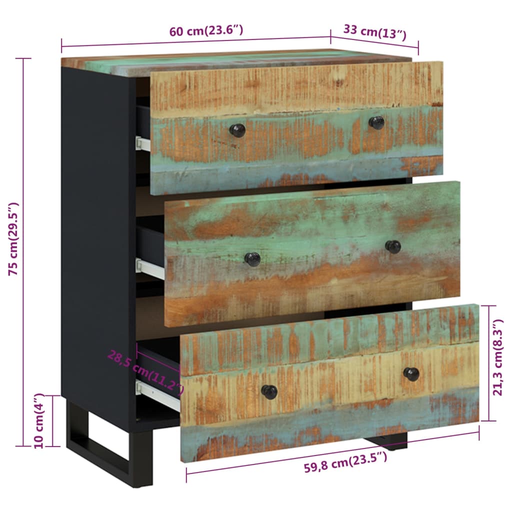 vidaXL tömör újrahasznosított fa tálalószekrény 60 x 33 x 75 cm