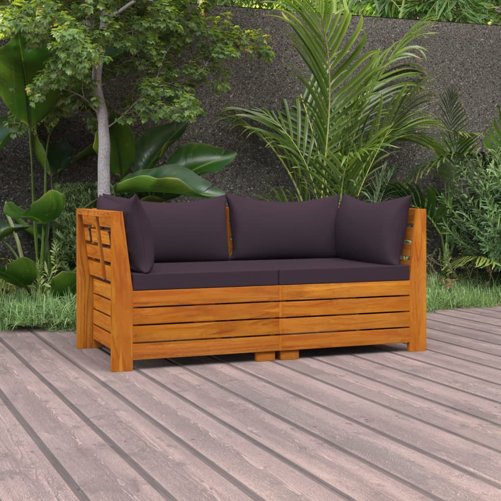 vidaXL 2 személyes tömör akácfa kerti kanapé párnával