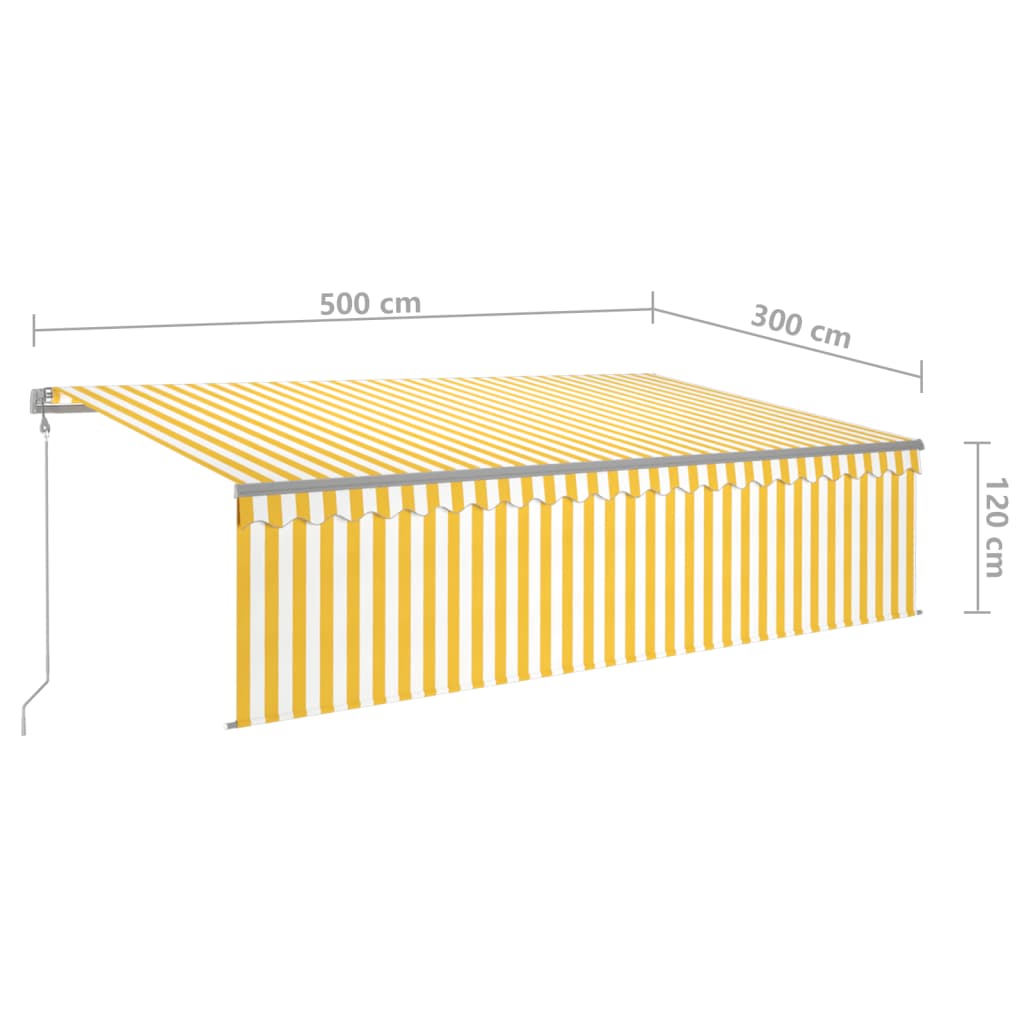 vidaXL sárga-fehér redőnyös, LED-es, szélérzékelős napellenző 5x3 m