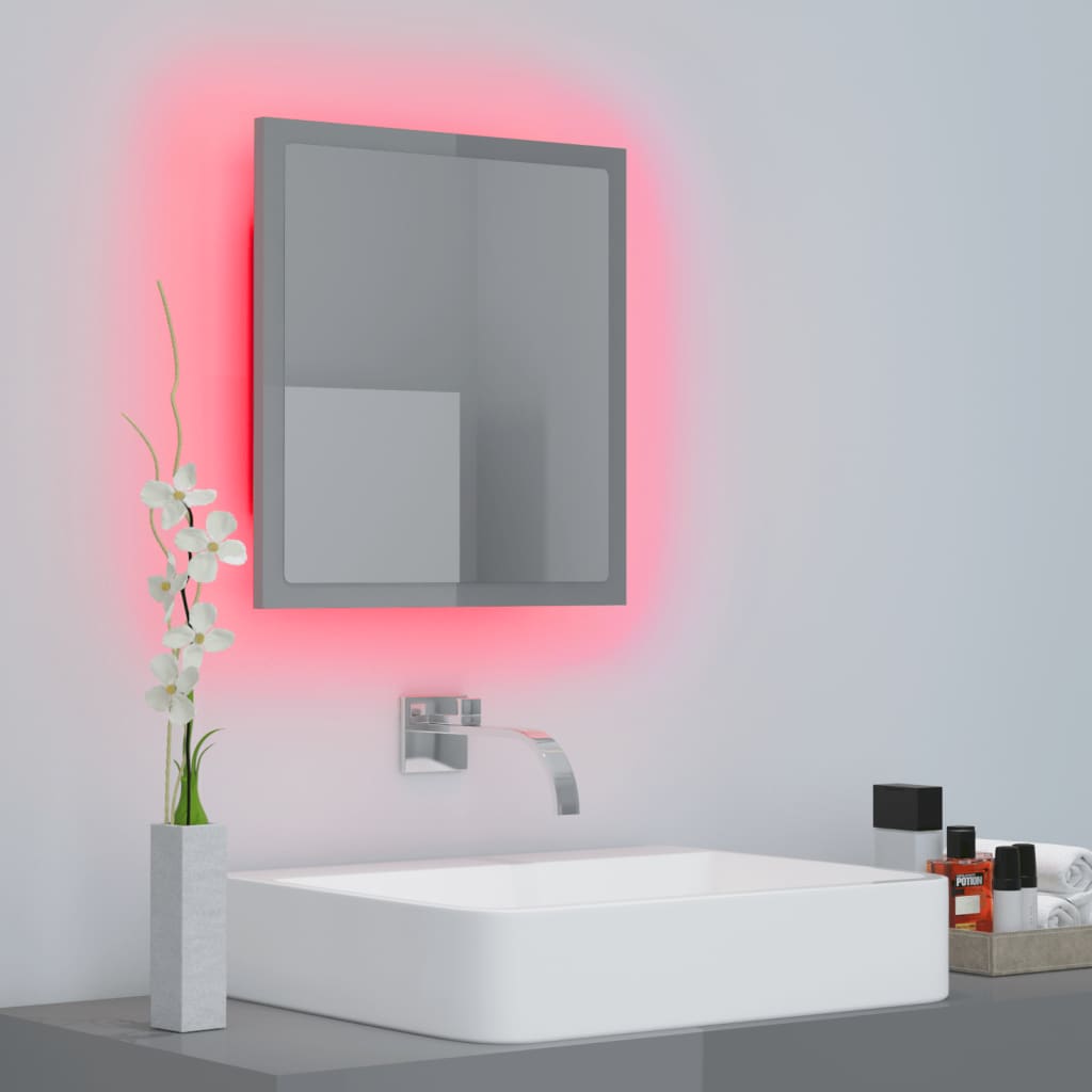 vidaXL magasfényű szürke akril LED-es fürdőszobatükör 40x8,5x37cm