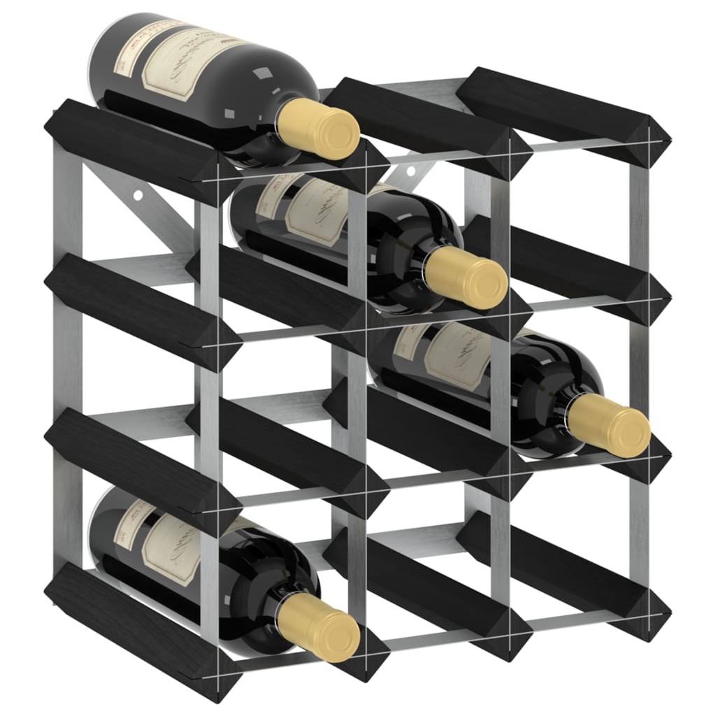 vidaXL fekete tömör fenyőfa bortartó állvány 12 palackhoz