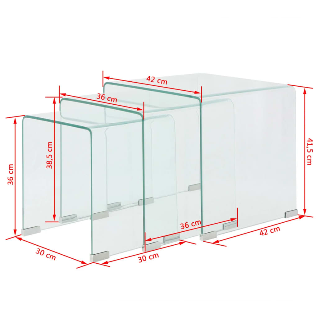 vidaXL Három részes egymásba illeszthető asztal szett edzett üvegből