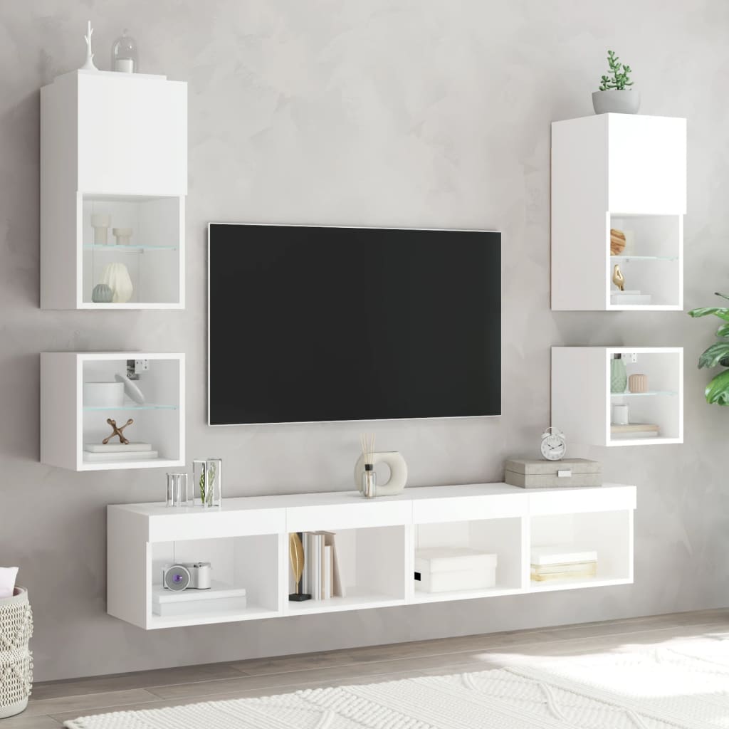 vidaXL 8 darab fehér szerelt fa fali TV-bútor LED-del