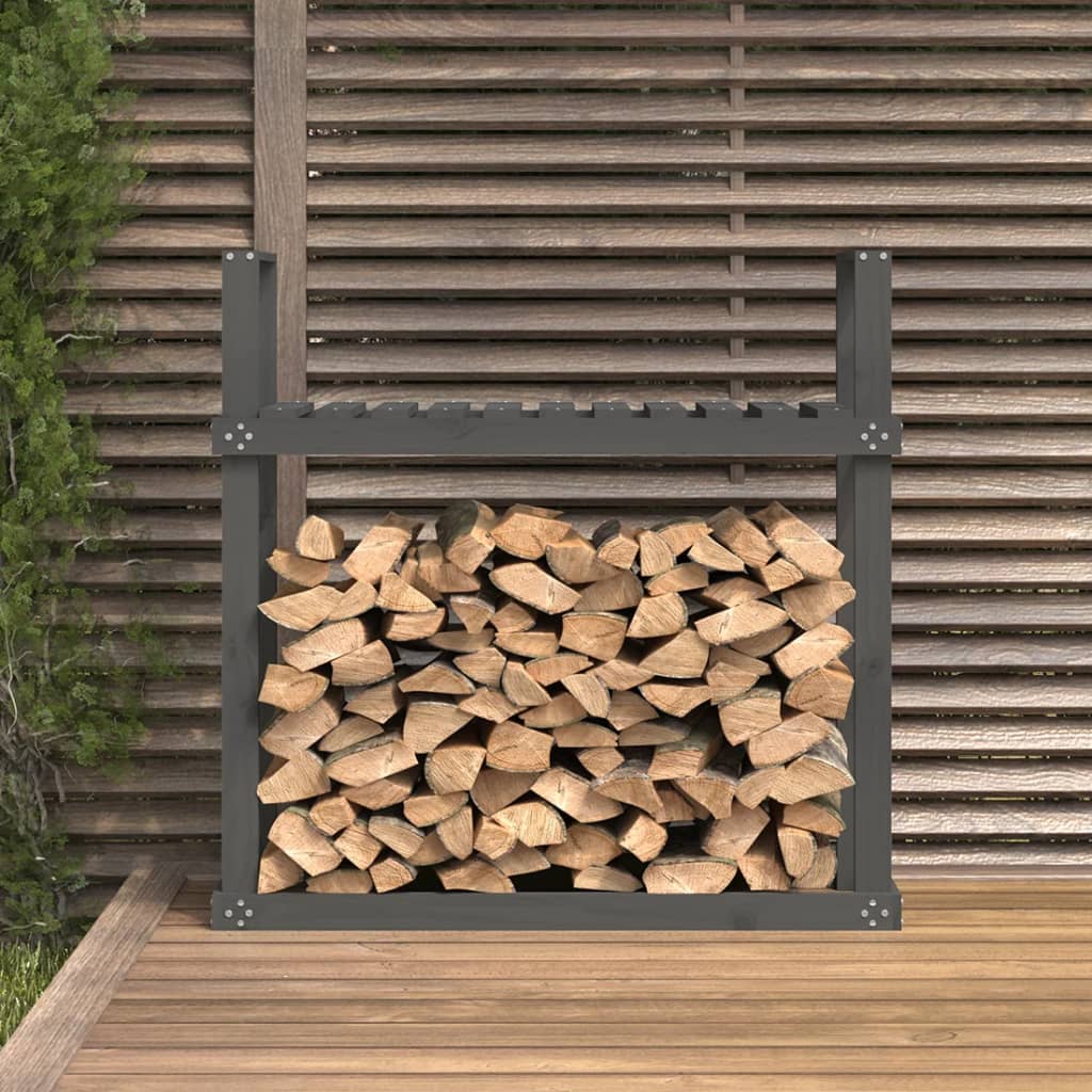 vidaXL szürke tömör fenyőfa tűzifatartó állvány 110x35x108,5 cm