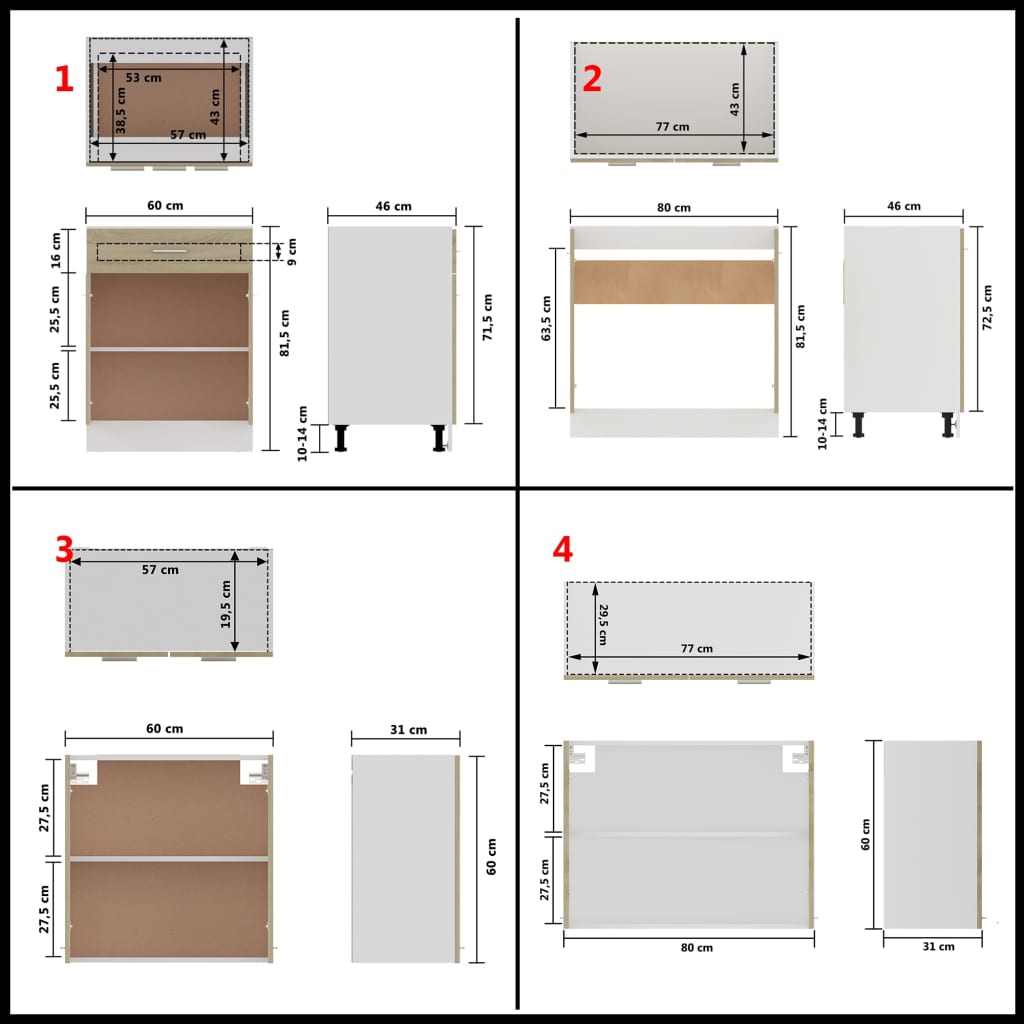 vidaXL 4 részes sonoma színű forgácslap konyhai szekrénygarnitúra