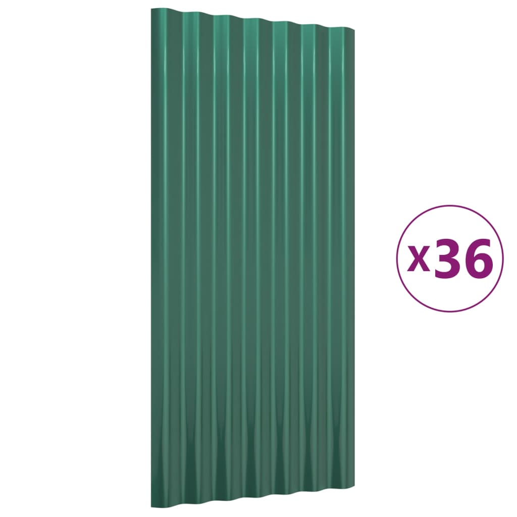 vidaXL 36 db zöld porszórt acél tetőpanel 80 x 36 cm