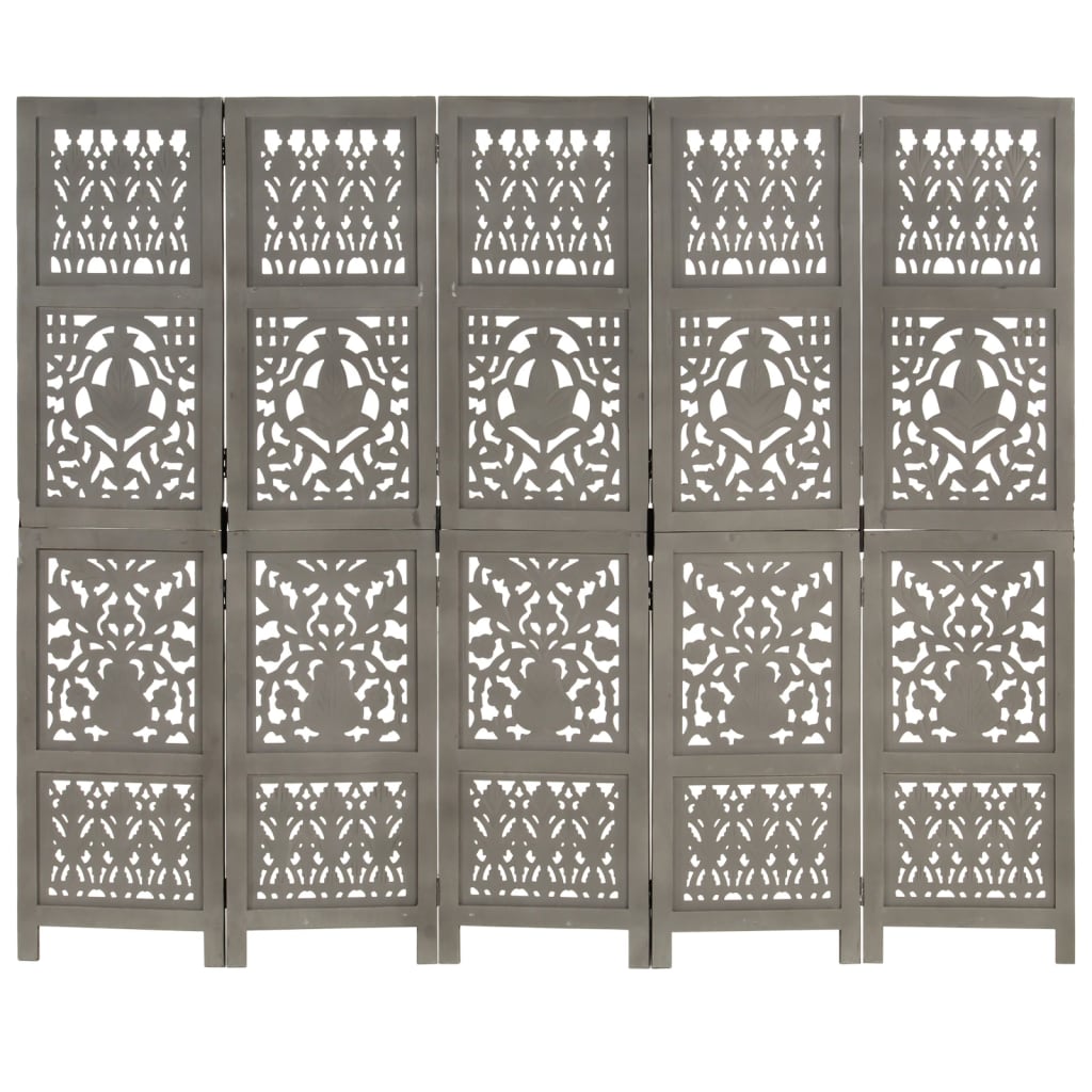 vidaXL 5-paneles szürke kézzel faragott térelválasztó 200 x 165 cm