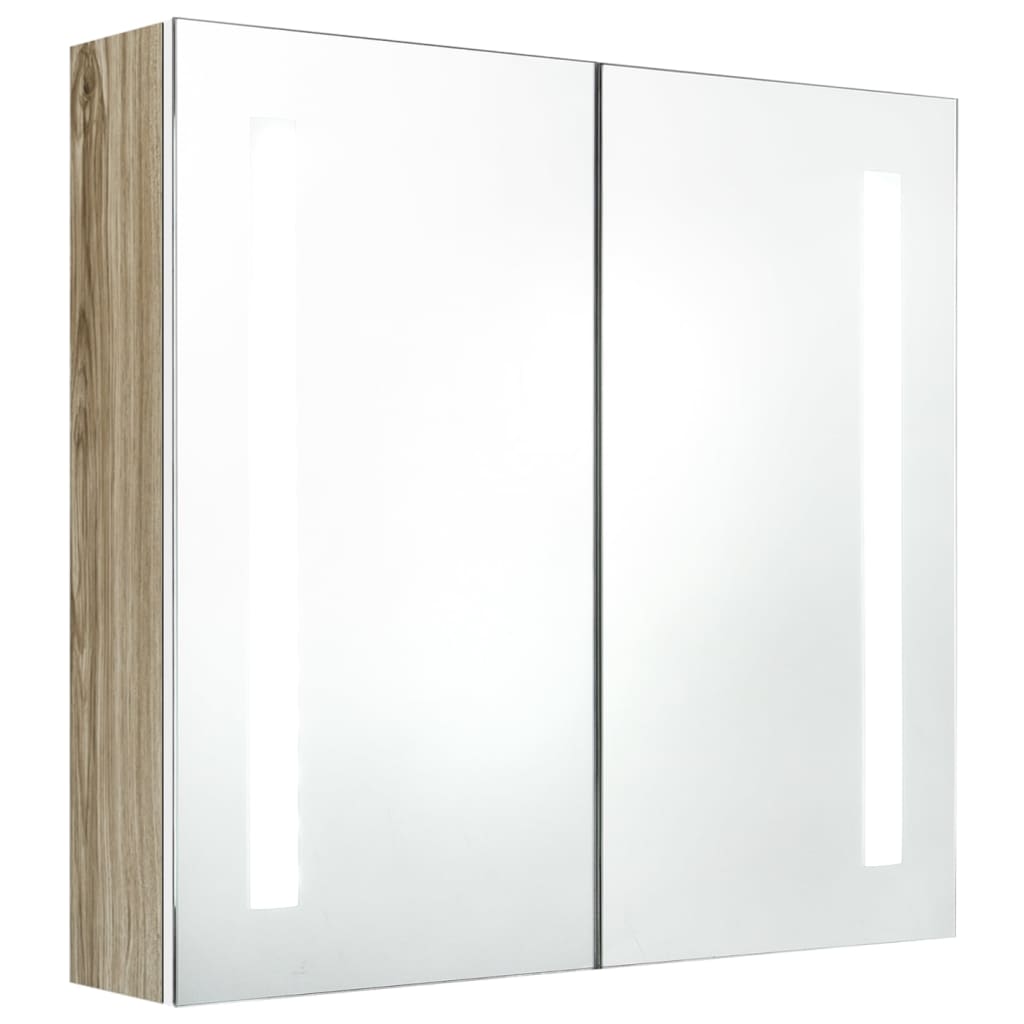 vidaXL fehér, tölgyszínű LED-es tükrös fürdőszobaszekrény 62x14x60 cm